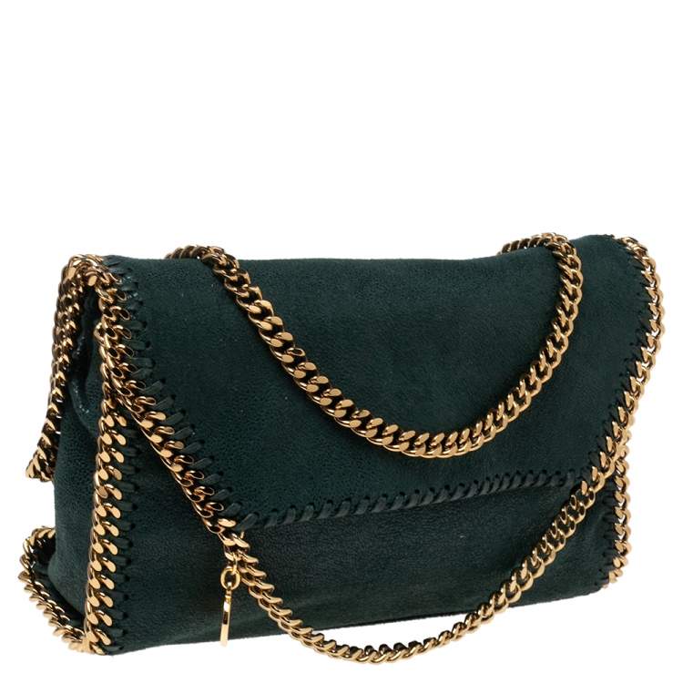 Pre Owned Stella McCartney Metallic Green Faux Suede Falabella Shoulder Bag