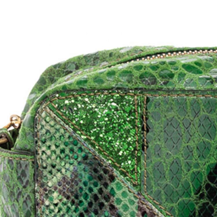 مملوكة مسبقًا Stella McCartney Green Faux Python Effect Suede and Glitter Crossbody Bag