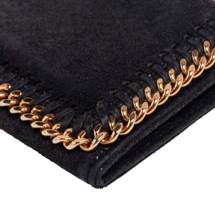 Pre Owned Stella McCartney Black Faux Suede Falabella Flap Continental Wallet