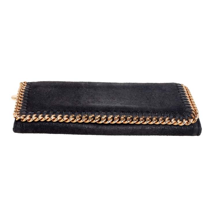 Pre Owned Stella McCartney Black Faux Suede Falabella Flap Continental Wallet