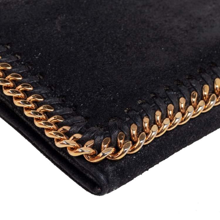 Pre Owned Stella McCartney Black Faux Suede Falabella Flap Continental Wallet