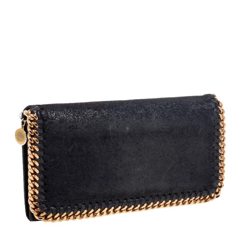 Pre Owned Stella McCartney Black Faux Suede Falabella Flap Continental Wallet