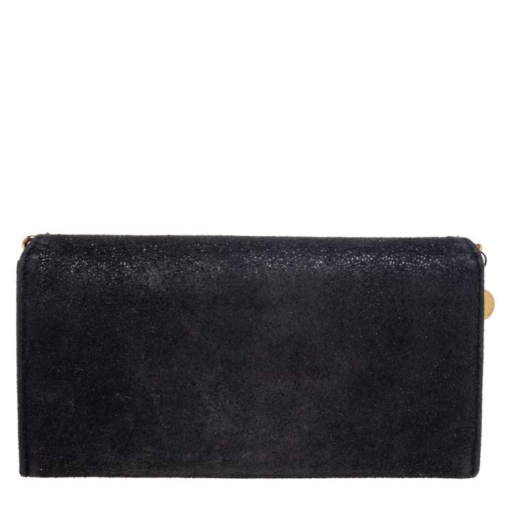 Pre Owned Stella McCartney Black Faux Suede Falabella Flap Continental Wallet