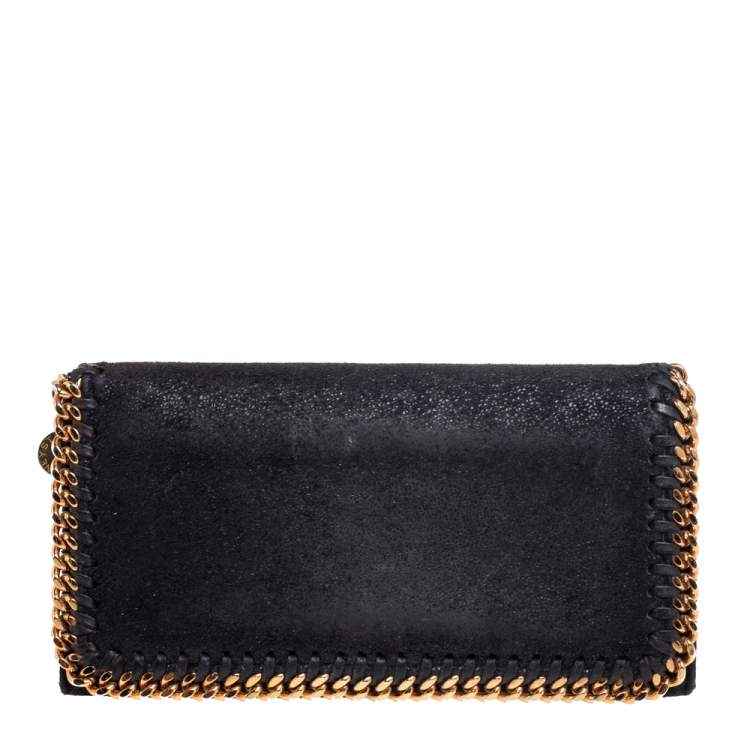 Pre Owned Stella McCartney Black Faux Suede Falabella Flap Continental Wallet