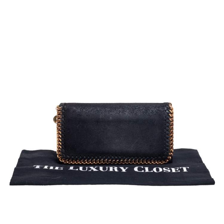 Pre Owned Stella McCartney Black Faux Suede Falabella Flap Continental Wallet
