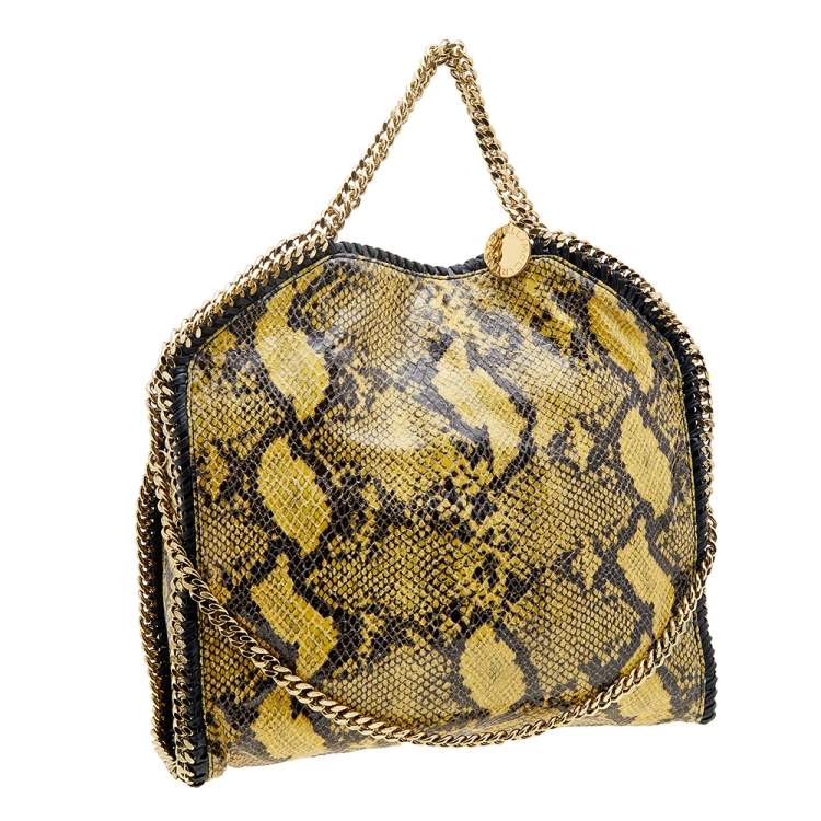 Pre Owned Stella McCartney Yellow/Black Python Effect Faux Leather Falabella Tote