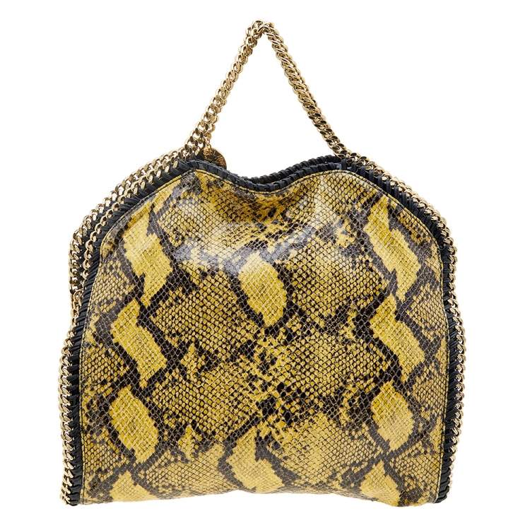 Pre Owned Stella McCartney Yellow/Black Python Effect Faux Leather Falabella Tote