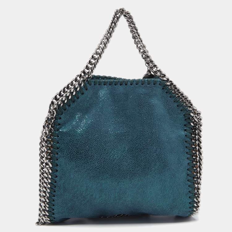 Pre Owned Stella McCartney Metallic Teal Faux Leather Tiny Falabella Shoulder Bag