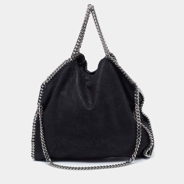 Pre Owned Stella McCartney Metallic Black Faux Suede Small Falabella Tote