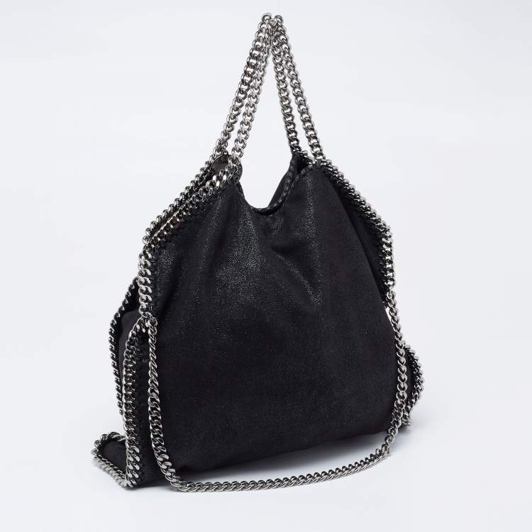 Pre Owned Stella McCartney Metallic Black Faux Suede Small Falabella Tote