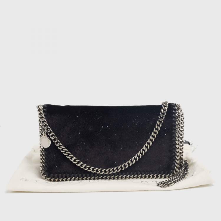 Pre Owned Stella McCartney Black Glitter Velvet Falabella Crossbody Bag 