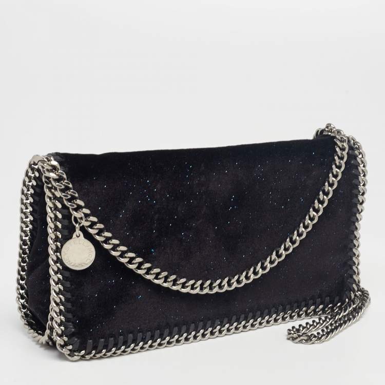 Pre Owned Stella McCartney Black Glitter Velvet Falabella Crossbody Bag 