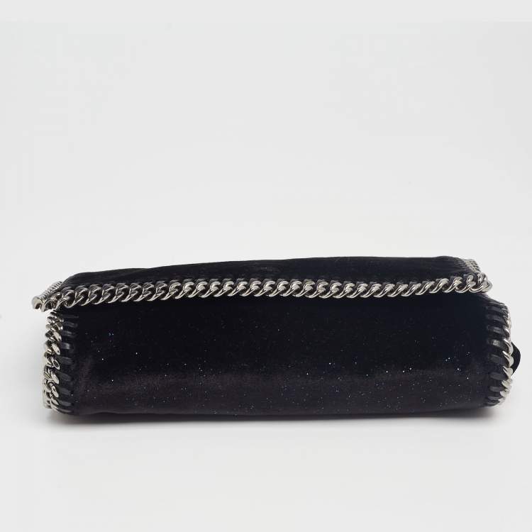 Pre Owned Stella McCartney Black Glitter Velvet Falabella Crossbody Bag 