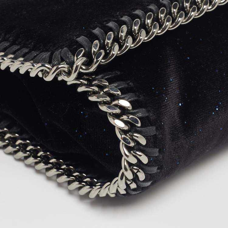 Pre Owned Stella McCartney Black Glitter Velvet Falabella Crossbody Bag 