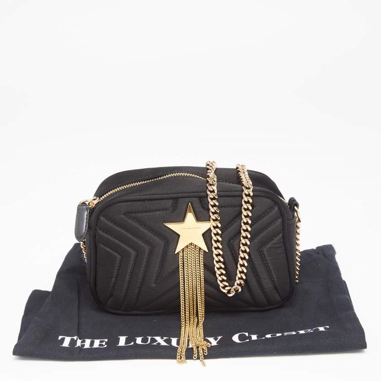 Pre Owned Stella McCartney Black Satin Stella Star Camera Crossbody Bag