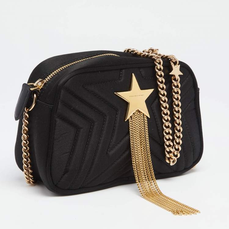 Pre Owned Stella McCartney Black Satin Stella Star Camera Crossbody Bag