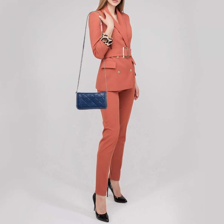 مملوكة مسبقًا Stella McCartney Blue Quilted Faux Suede Falabella Flap Shoulder Bag