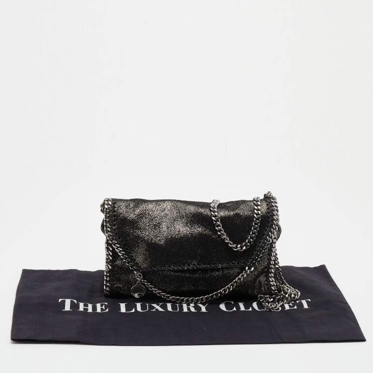 Pre Owned Stella McCartney Metallic Black Faux Leather Mini Falabella Crossbody Bag