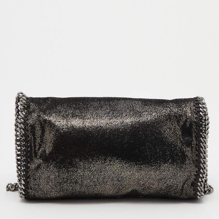 Pre Owned Stella McCartney Metallic Black Faux Leather Mini Falabella Crossbody Bag