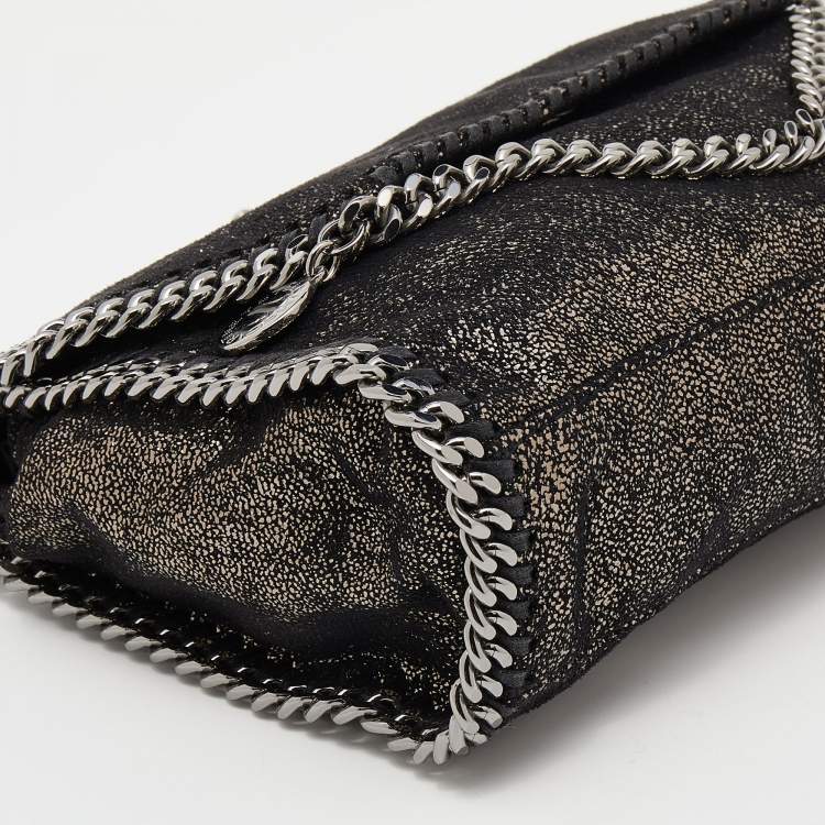 Pre Owned Stella McCartney Metallic Black Faux Leather Mini Falabella Crossbody Bag