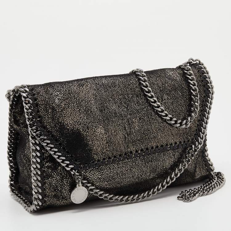 Pre Owned Stella McCartney Metallic Black Faux Leather Mini Falabella Crossbody Bag