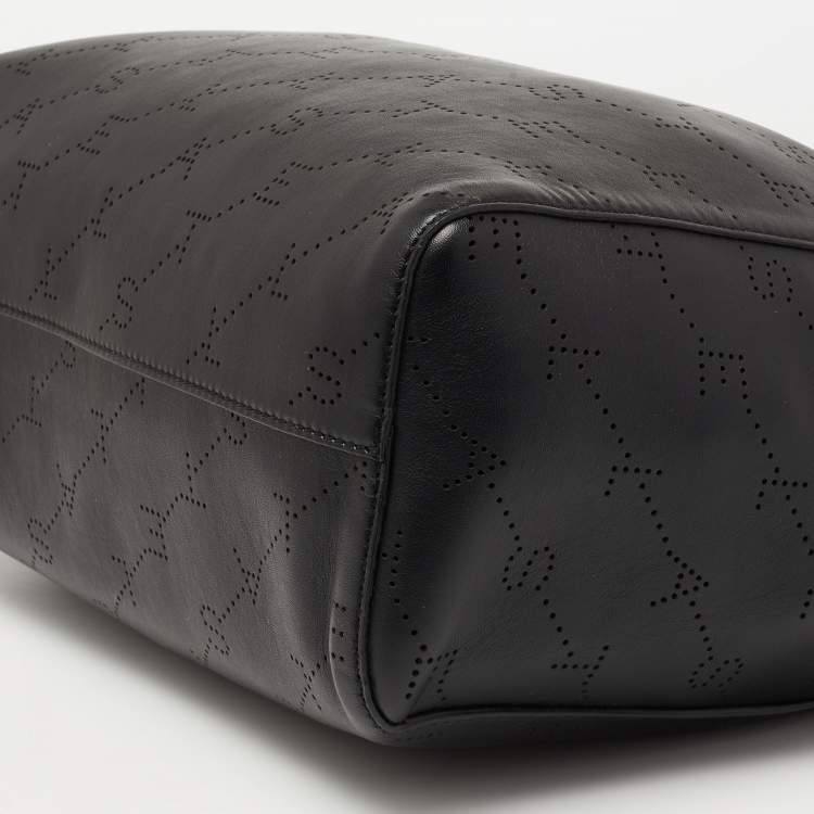 Pre Owned Stella McCartney Black Logo Perforated Faux Leather Tote