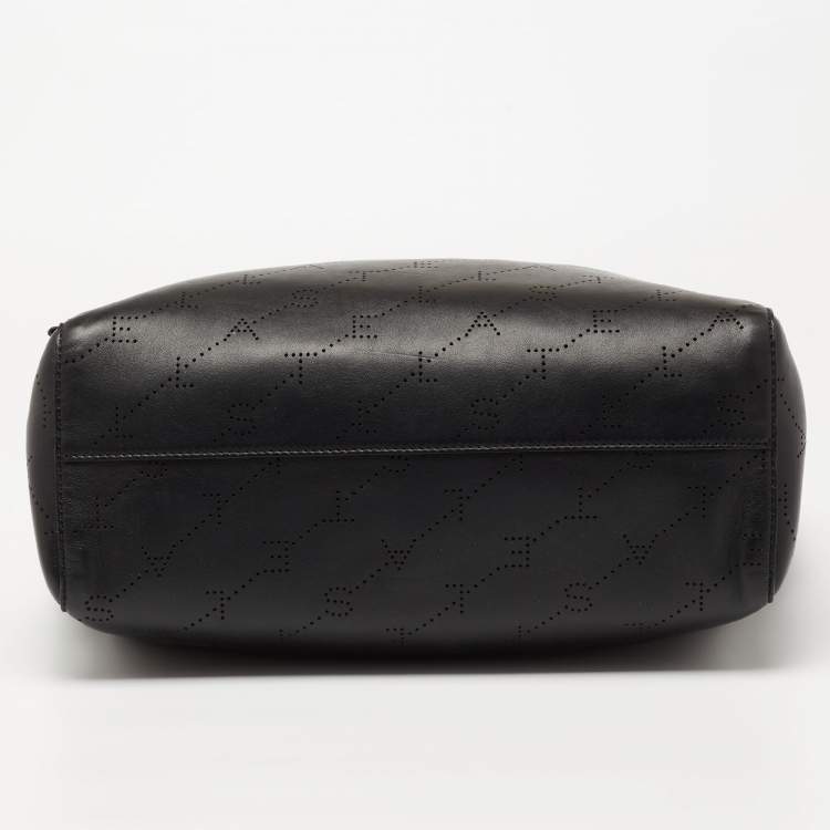 Pre Owned Stella McCartney Black Logo Perforated Faux Leather Tote