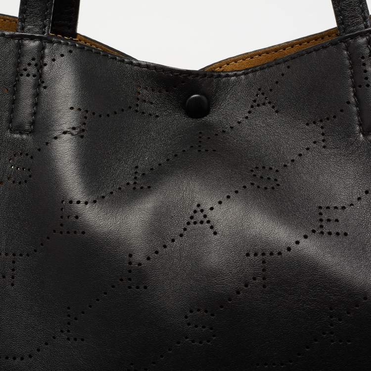 Pre Owned Stella McCartney Black Logo Perforated Faux Leather Tote