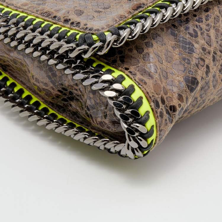Pre Owned Stella McCartney Brown/Neon Green Faux Snakeskin Leather Falabella Crossbody Bag