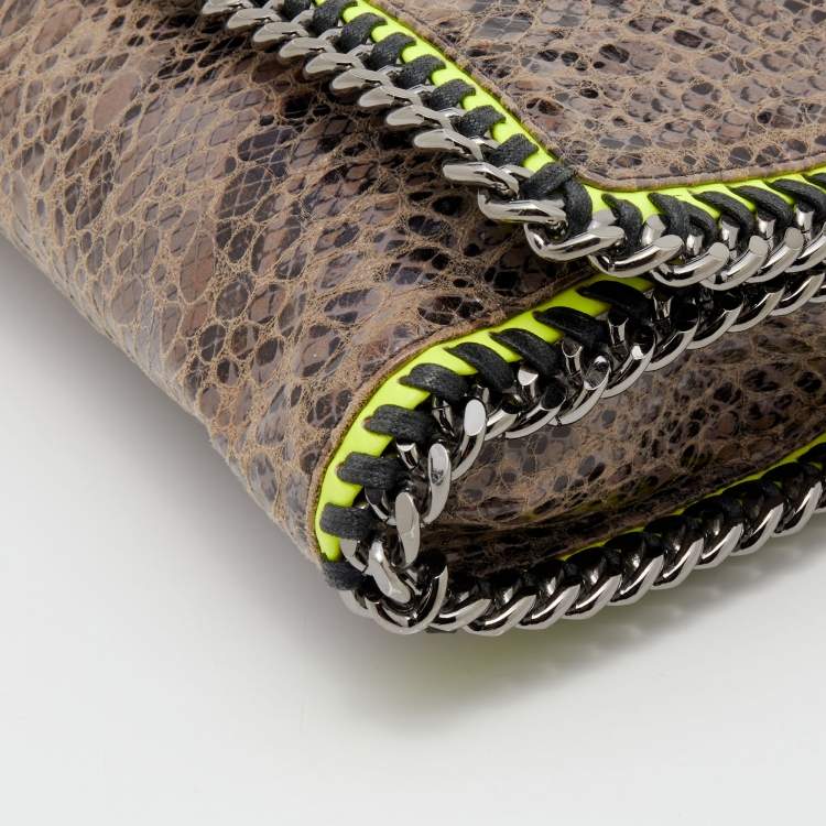 Pre Owned Stella McCartney Brown/Neon Green Faux Snakeskin Leather Falabella Crossbody Bag