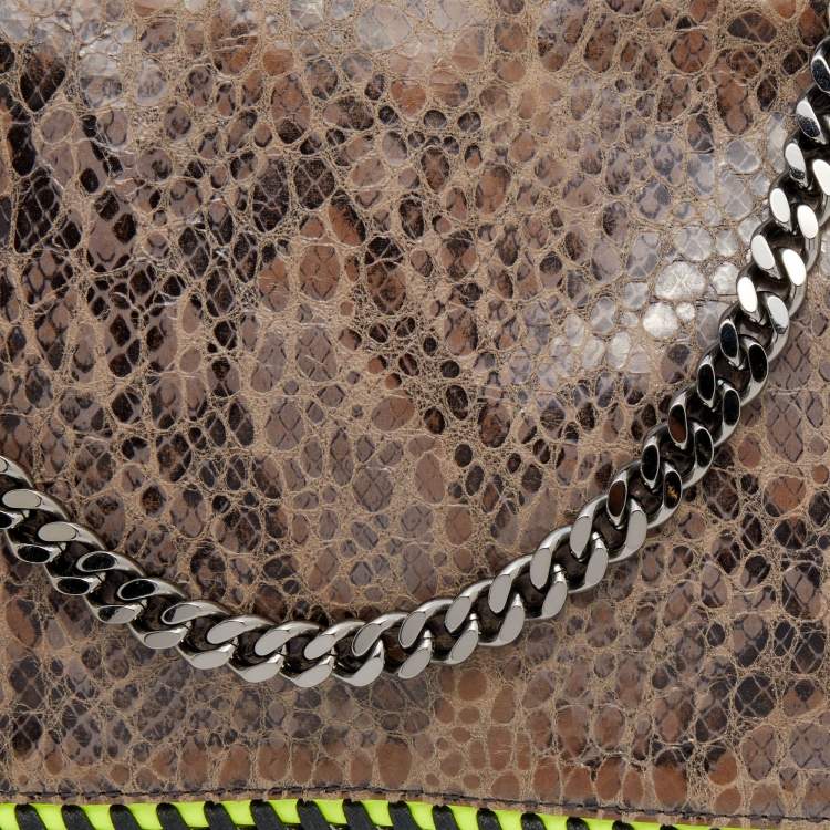 Pre Owned Stella McCartney Brown/Neon Green Faux Snakeskin Leather Falabella Crossbody Bag