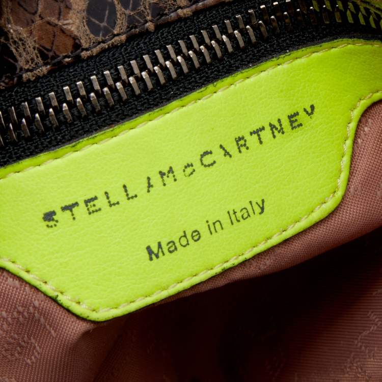 Pre Owned Stella McCartney Brown/Neon Green Faux Snakeskin Leather Falabella Crossbody Bag