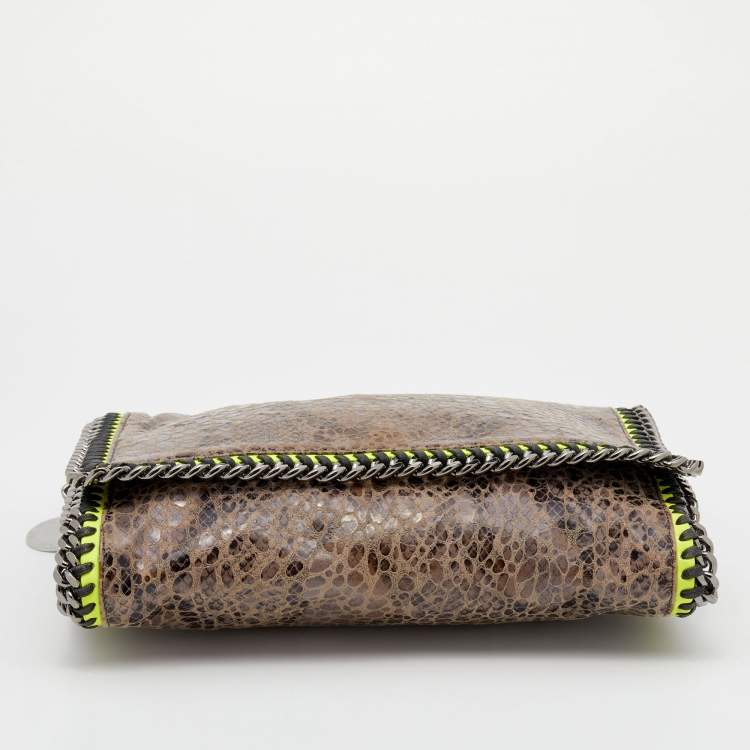 Pre Owned Stella McCartney Brown/Neon Green Faux Snakeskin Leather Falabella Crossbody Bag