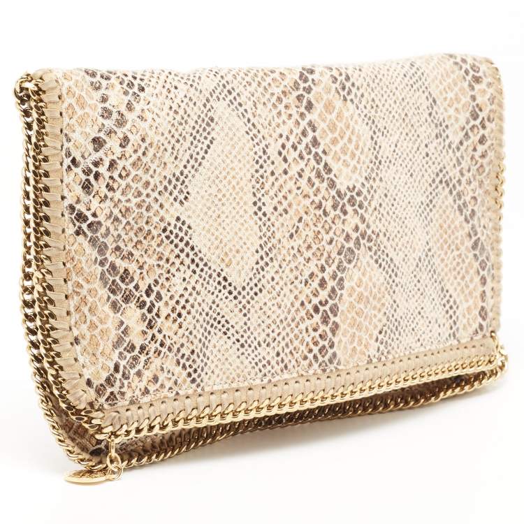Pre Owned Stella McCartney Beige Faux Python Effect Leather Falabella Slim Clutch