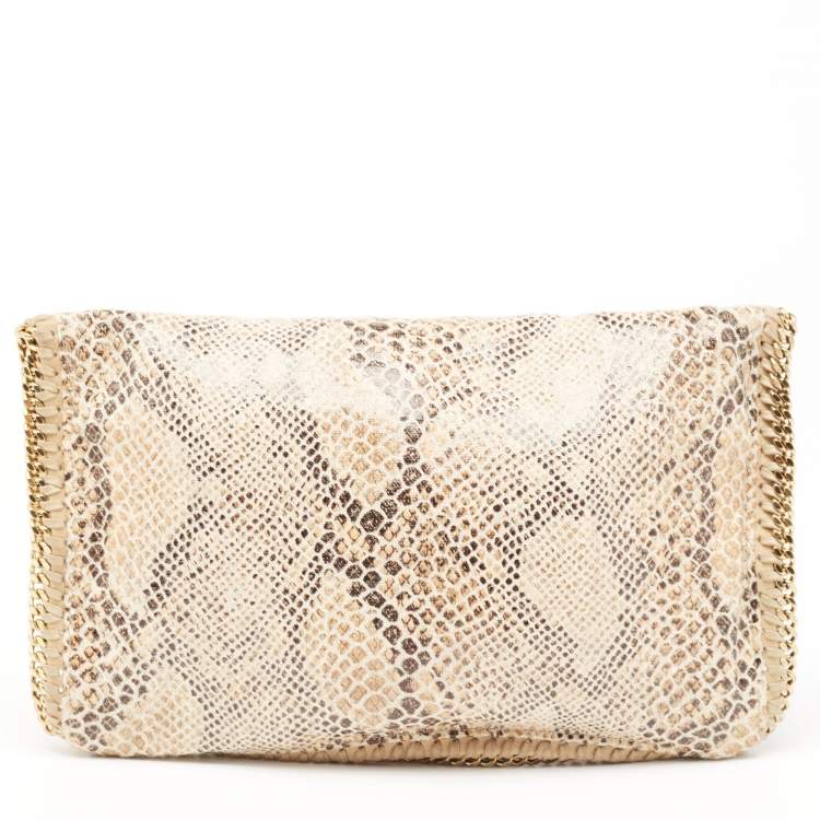 Pre Owned Stella McCartney Beige Faux Python Effect Leather Falabella Slim Clutch