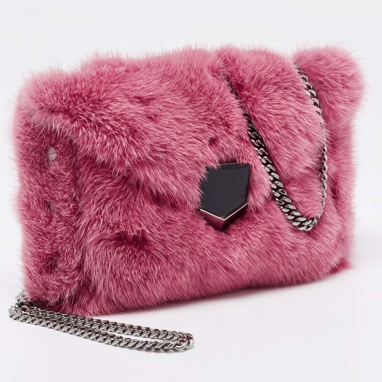 Pre Owned Jimmy Choo Candy Pink Mink Fur Lockett Envelope Clutch