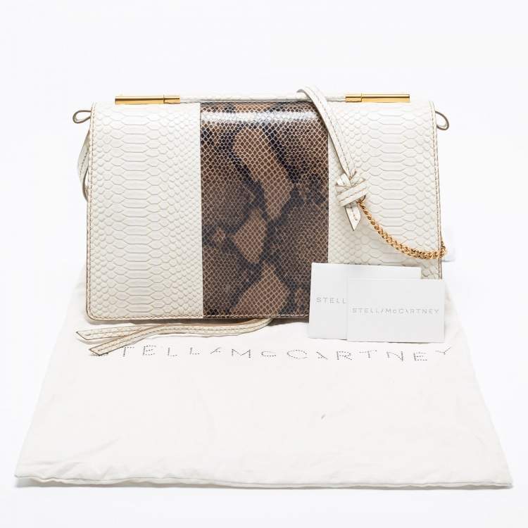 Pre Owned Stella McCartney White/Green Faux Snakeskin Effect Leather Flo Shoulder Bag