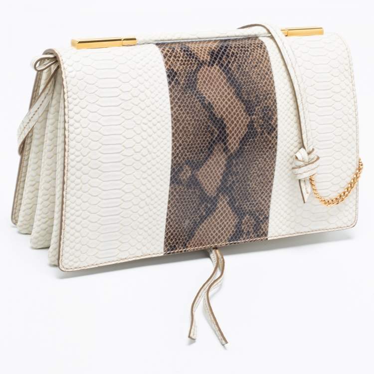 Pre Owned Stella McCartney White/Green Faux Snakeskin Effect Leather Flo Shoulder Bag