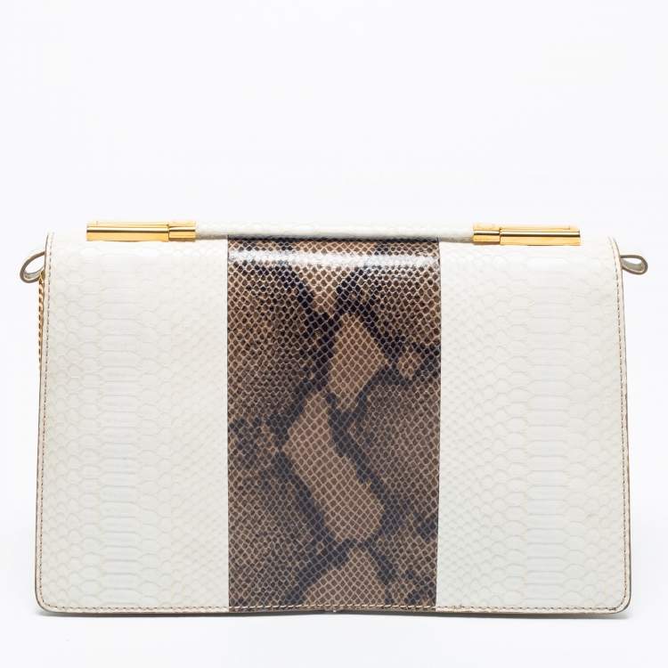 Pre Owned Stella McCartney White/Green Faux Snakeskin Effect Leather Flo Shoulder Bag