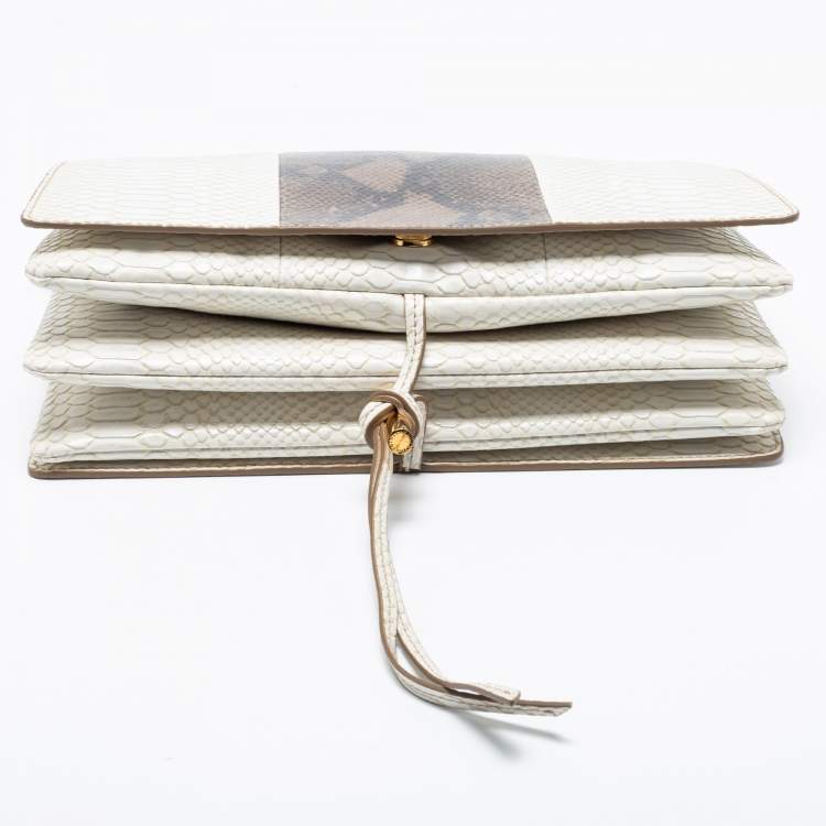 Pre Owned Stella McCartney White/Green Faux Snakeskin Effect Leather Flo Shoulder Bag