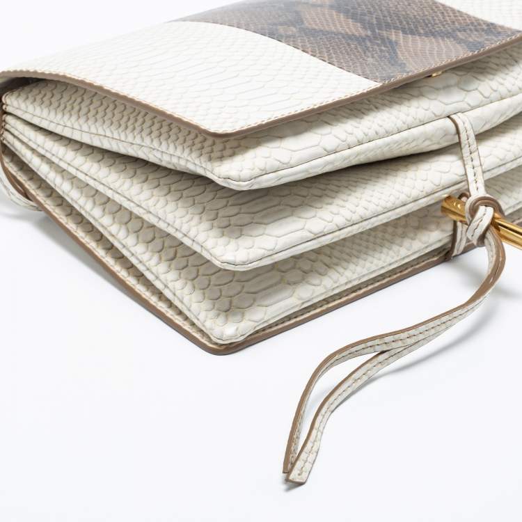 Pre Owned Stella McCartney White/Green Faux Snakeskin Effect Leather Flo Shoulder Bag