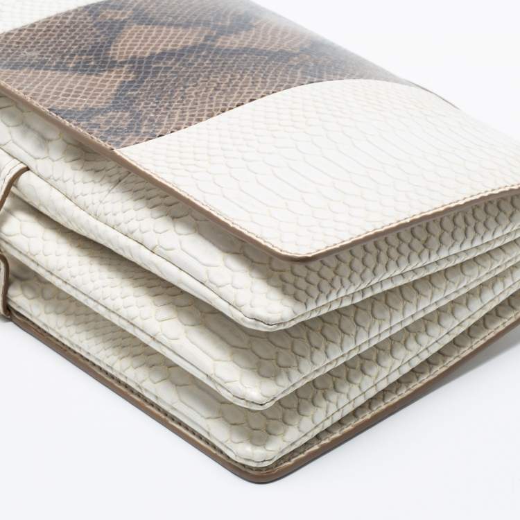 Pre Owned Stella McCartney White/Green Faux Snakeskin Effect Leather Flo Shoulder Bag