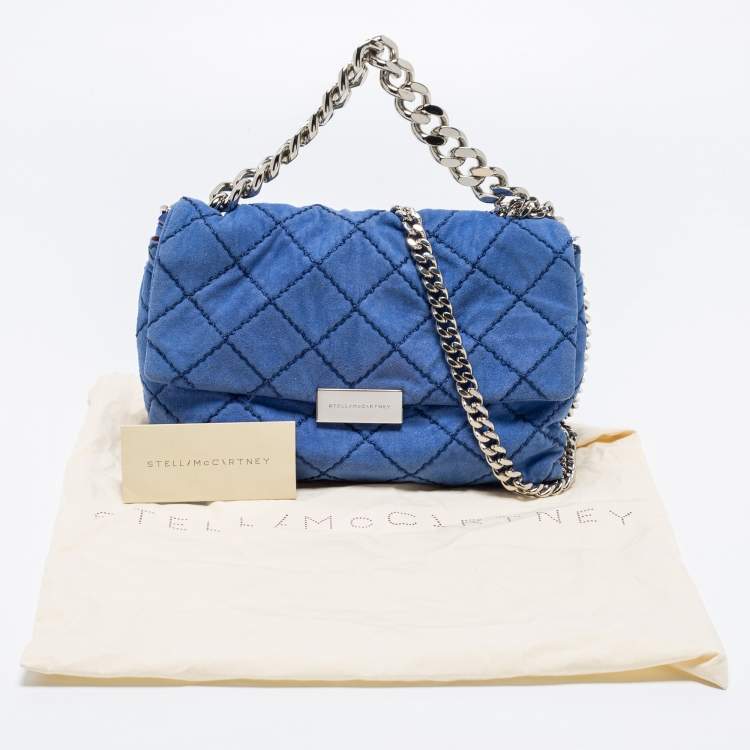 Pre Owned Stella McCartney Blue Quilted Faux Suede Medium Beckett Chain Bag