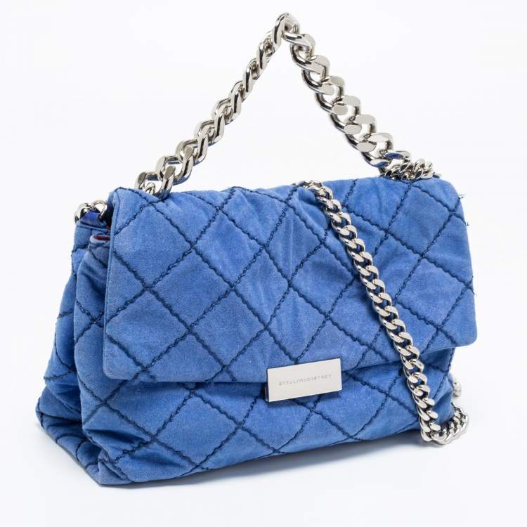 Pre Owned Stella McCartney Blue Quilted Faux Suede Medium Beckett Chain Bag