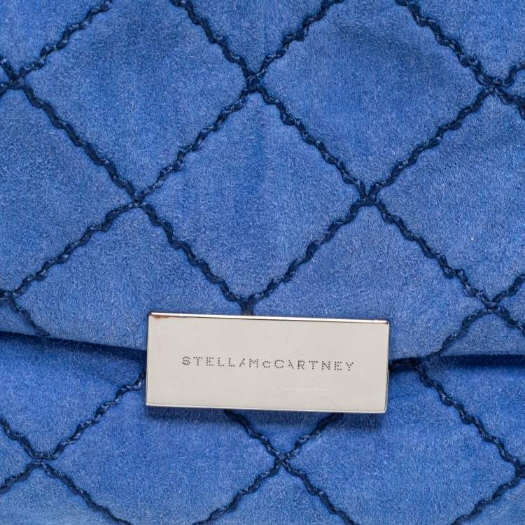 Pre Owned Stella McCartney Blue Quilted Faux Suede Medium Beckett Chain Bag