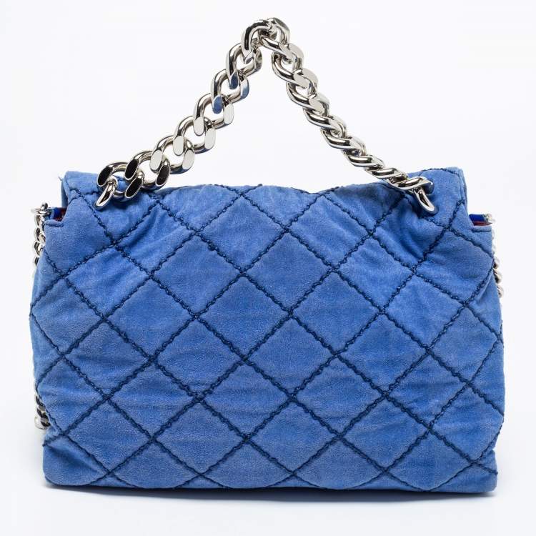 Pre Owned Stella McCartney Blue Quilted Faux Suede Medium Beckett Chain Bag