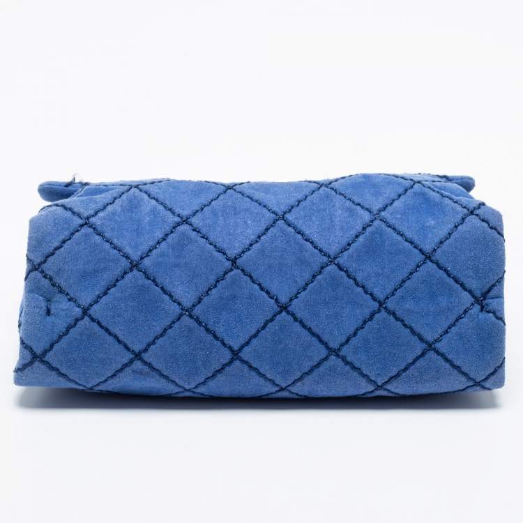 Pre Owned Stella McCartney Blue Quilted Faux Suede Medium Beckett Chain Bag