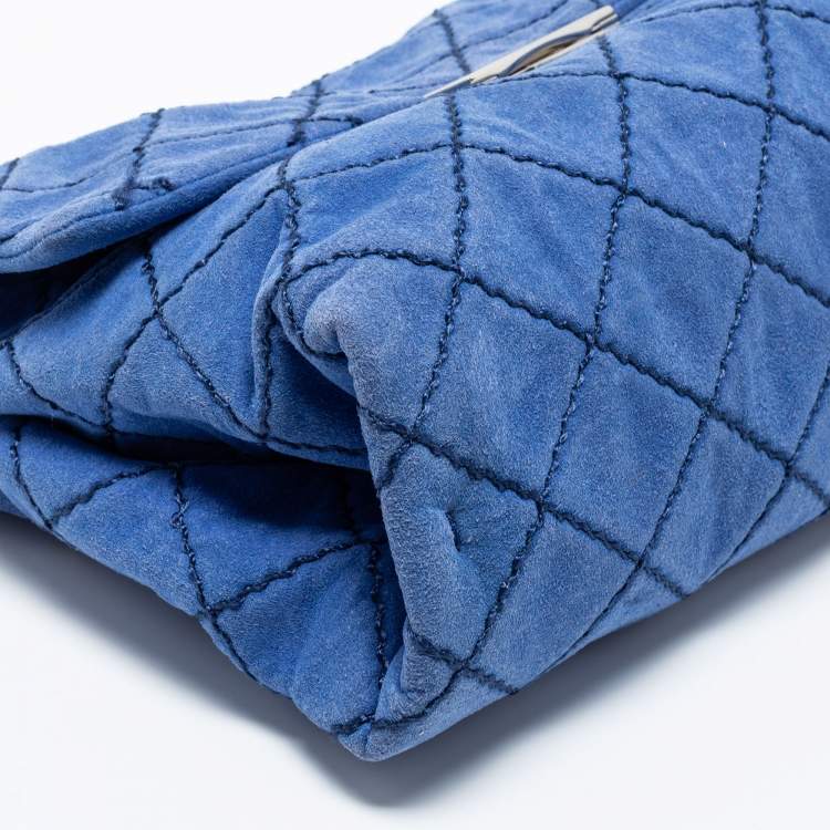 Pre Owned Stella McCartney Blue Quilted Faux Suede Medium Beckett Chain Bag