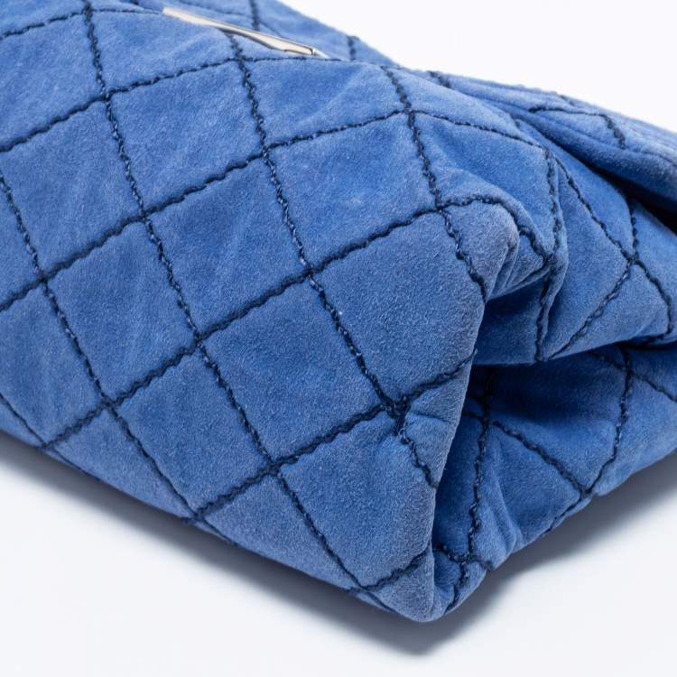 Pre Owned Stella McCartney Blue Quilted Faux Suede Medium Beckett Chain Bag