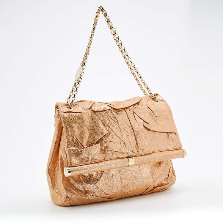 Pre Owned Stella McCartney Metallic Gold Faux Leather Flap Shoulder Bag